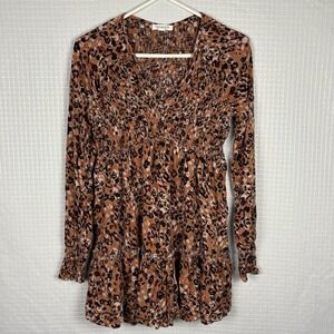 Beach Lunch Lounge Smocked Mini Womens‎ Dress XS Tiered Animal Print Ruffle
